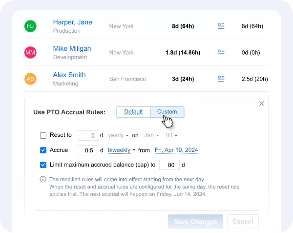 Automated PTO accrual settings