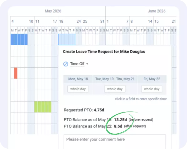 Employee PTO balance preview