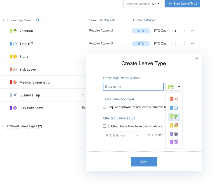 Create custom leave types in actiPLANS that fit your workflow