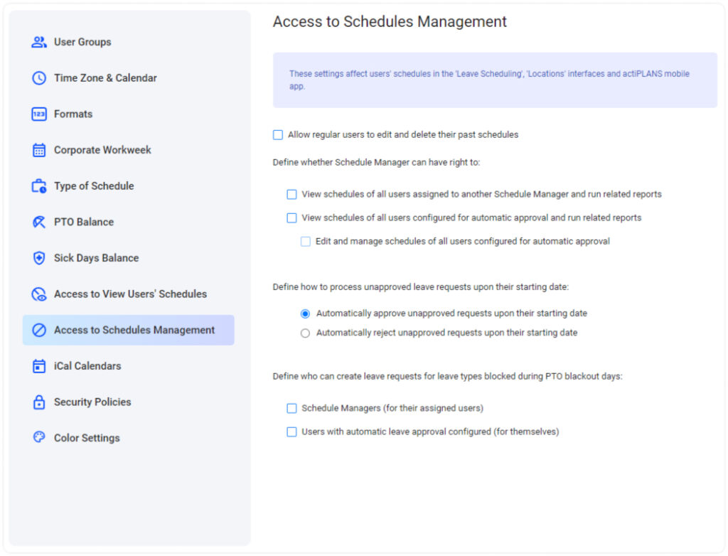 Access to Schedules Management