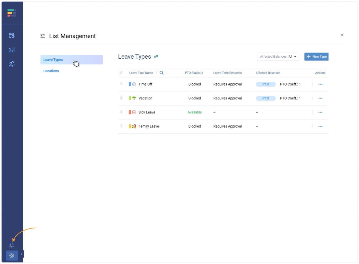 Leave Types settings
